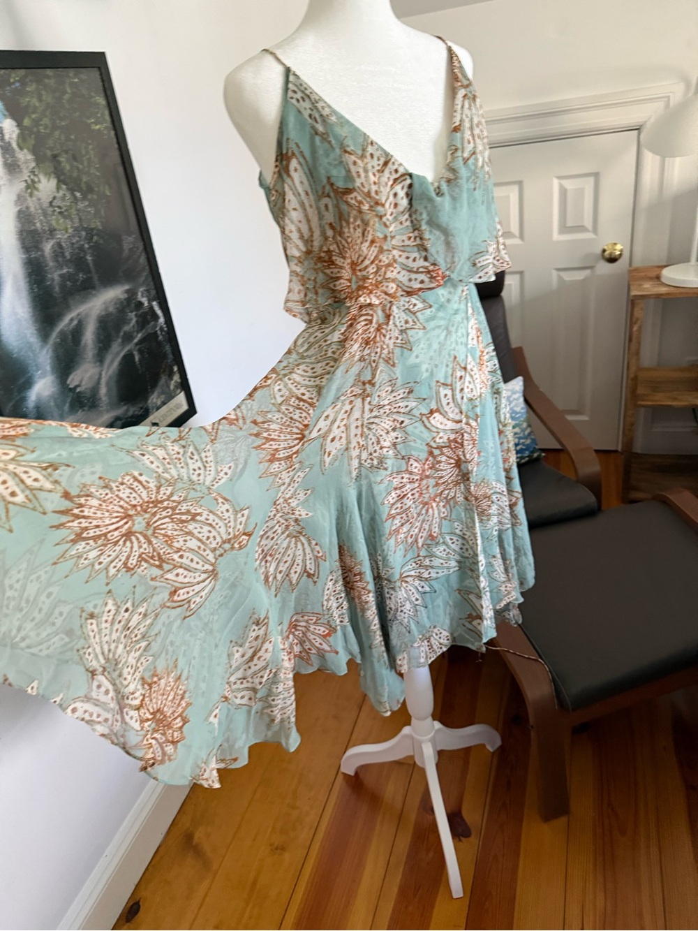 Diane Von Furstenberg Seafoam Green and Tan Floral Mini Dress